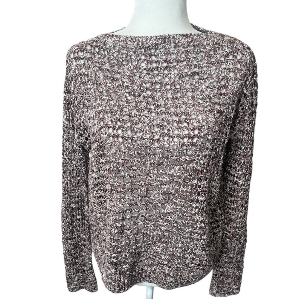 NWT Inhabit Marled Open Weave Cream Brown Cotton Blend Boatneck Sweater Small